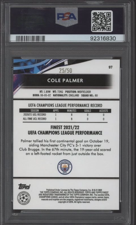 2021 Finest UCL Cole Palmer Gold Speckle PSA 10 #97 #25/50