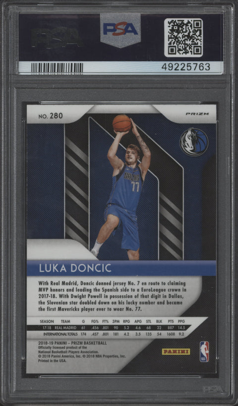 2018 Panini Prizm Luka Doncic Red/White/Blue Prizm Card #280 PSA 9