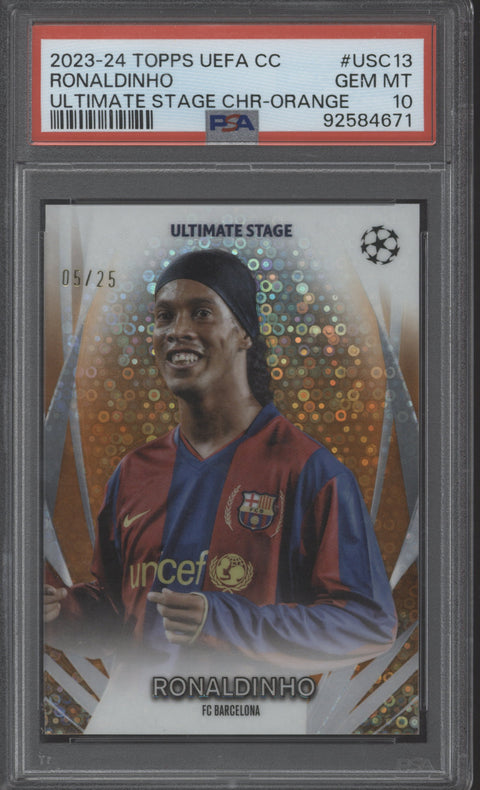 2023 Topps Chrome Ultimate Stage Ronaldinho Orange #5/25 PSA 10