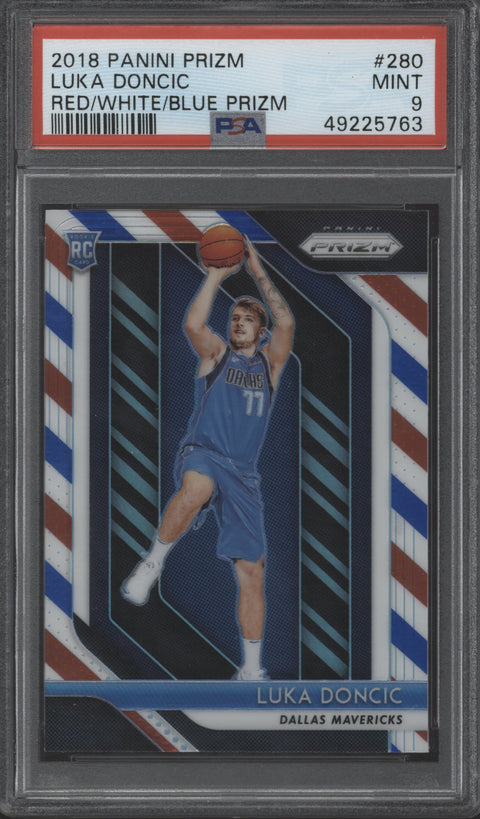 2018 Panini Prizm Luka Doncic Red/White/Blue Prizm Card #280 PSA 9