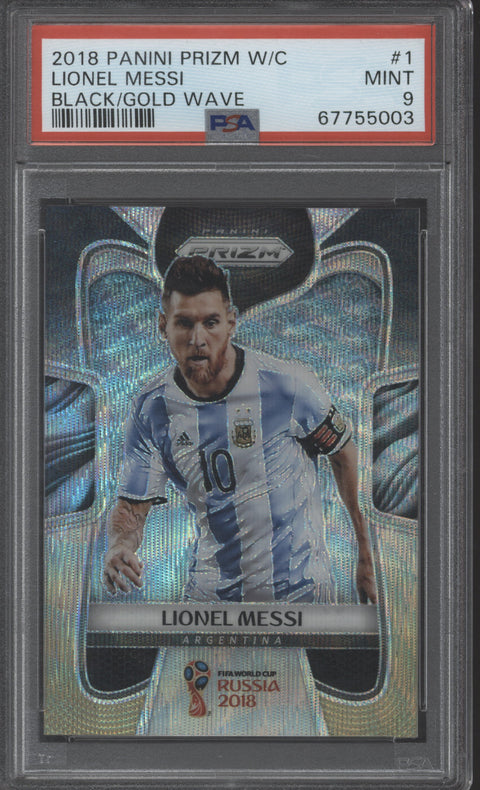 2018 Prizm World Cup Lionel Messi Black Gold Wave #1 PSA 9