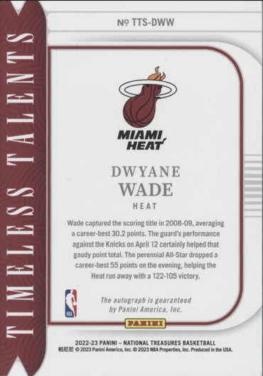 2022/23 Panini National Treasures Timeless Talents Dwyane Wade Auto Card 15/49 #TTS-DWW