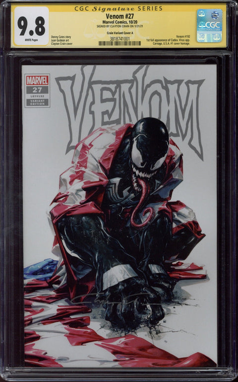Venom #27 CGC 9.8 (W) Crain Variant A Signed By Clayton Crain *3818741001*