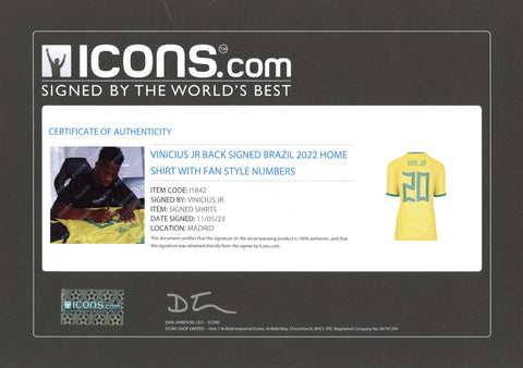 Vinícius Júnior #20 Autographed Nike Brazil 2022 Home Soccer Jersey