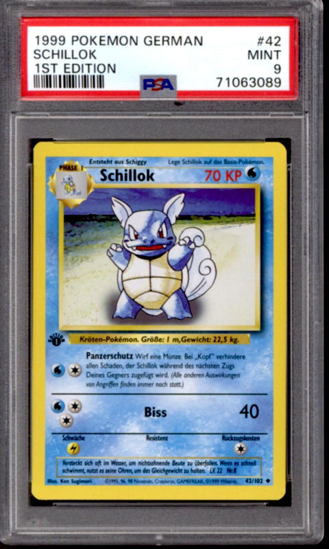 Pokemon Base Set German 1st Edition Wartortle Schillok 42/102 PSA 9