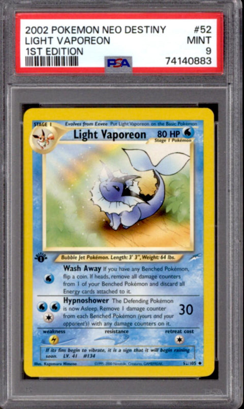 Pokemon Neo Destiny 1st Edition Light Vaporeon 52/105 PSA 9