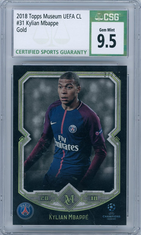 2018 Topps Soccer Museum UCL #31 Kylian Mbappe Gold 37/50 CSG 9.5