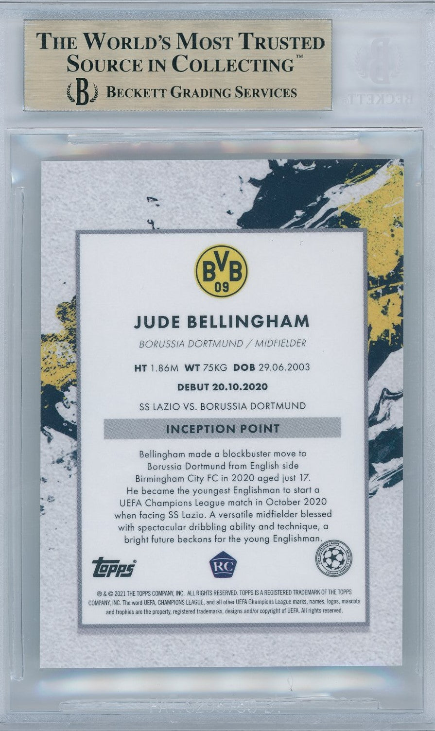 2020/21 Topps Soccer Inception UCL #27 Jude Bellingham Emerging Stars ...