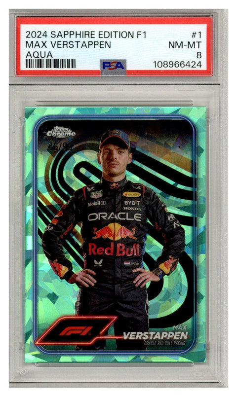 2024 TOPPS CHROME F1 SAPPHIRE ED AQUA #1 MAX VERSTAPPEN 46/99 PSA 8