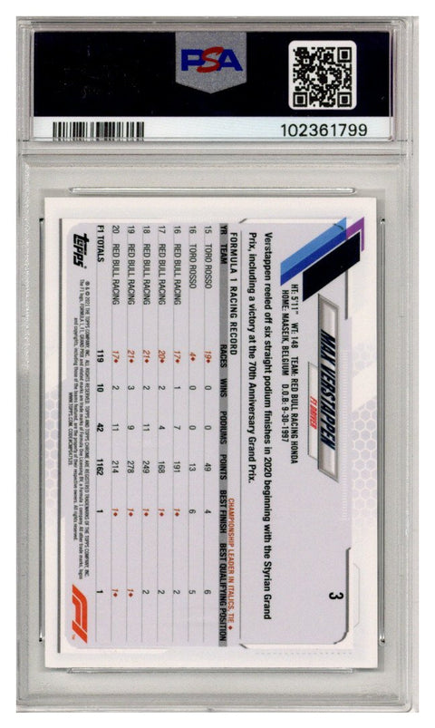2021 Topps Chrome F1 Max Verstappen #3 SP PSA 10