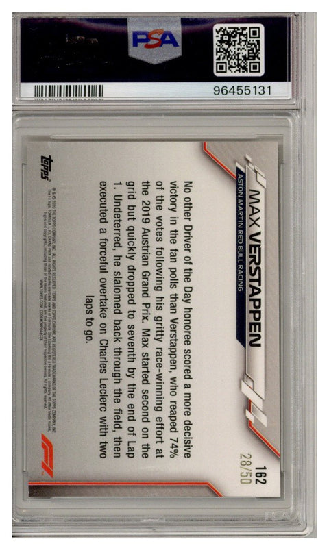 MAX VERSTAPPEN PSA 8 2020 TOPPS CHROME F1 #162 GOLD REFRACTOR 28/50