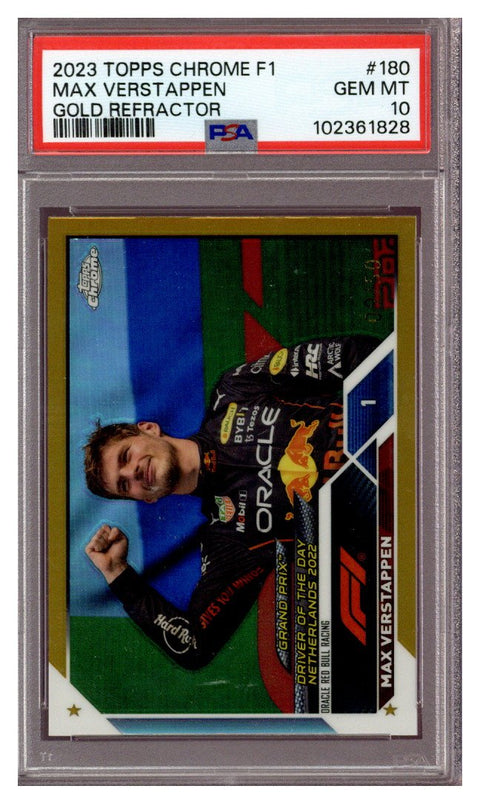 2023 Topps Chrome F1 Max Verstappen Gold Refractor 9/50 PSA 10