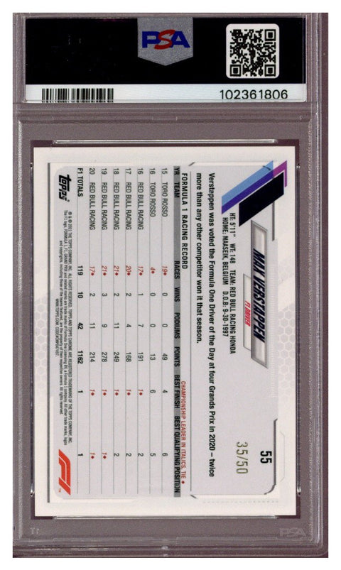 2021 Topps Chrome F1 Max Verstappen Gold Refractor 35/50 PSA 10