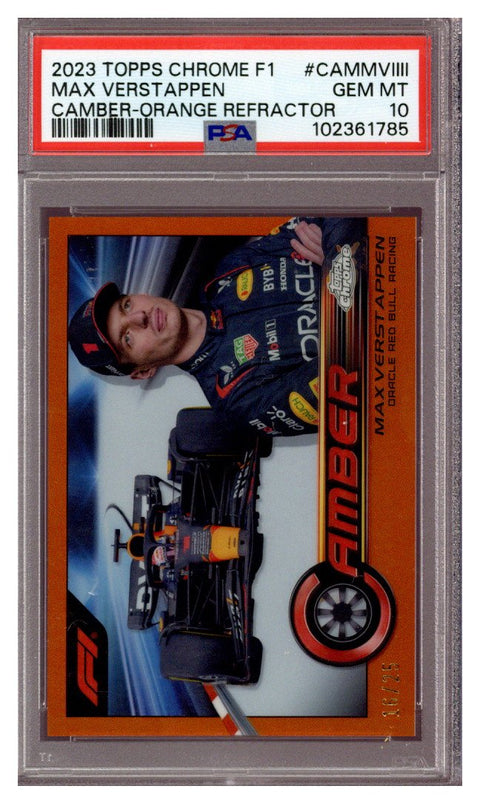 2023 Topps Chrome F1 Max Verstappen Camber Orange Refractor 16/25 PSA 10