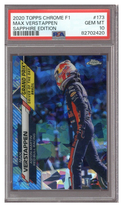 2020 Max Verstappen PSA 10 Topps Chrome F1 Sapphire #173