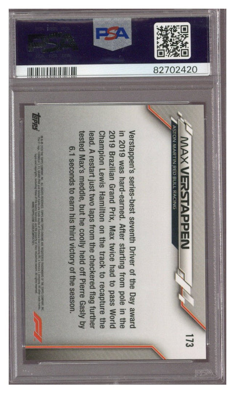 2020 Max Verstappen PSA 10 Topps Chrome F1 Sapphire #173
