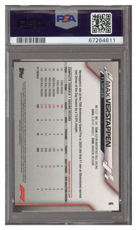 2020 Topps Chrome F1 Max Verstappen #6 PSA 10