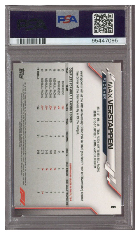 2020 Topps Chrome F1 Max Verstappen #6 PSA 10