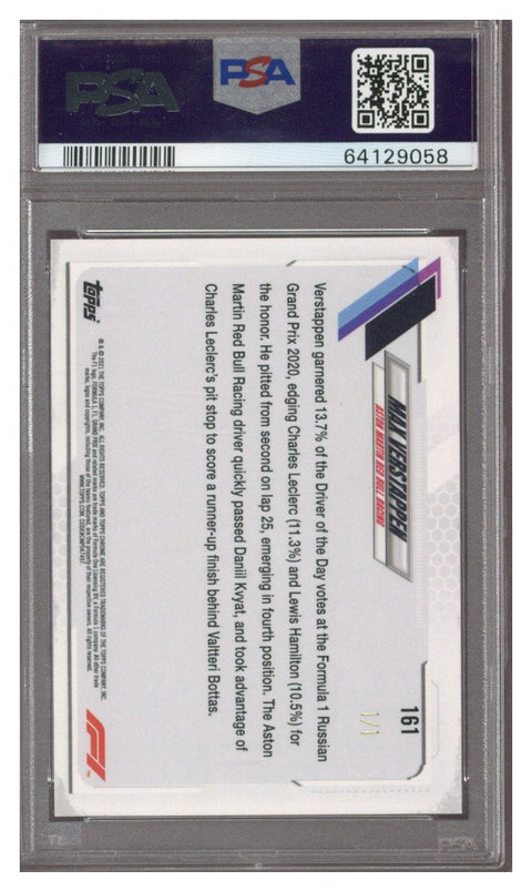 2021 Topps Chrome F1 Max Verstappen Black RayWave Refractor 1/1 PSA 10