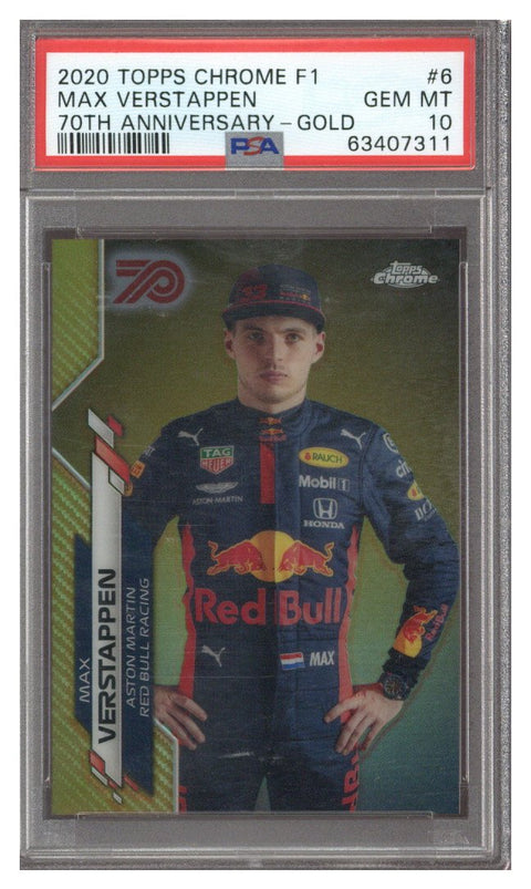 2020 Topps Chrome Formula 1 F1 70th Anniversary Gold Max Verstappen #6 PSA 10