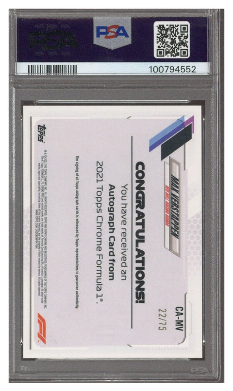 2021 Topps Chrome F1 Max Verstappen F1 Auto 22/75 PSA 9