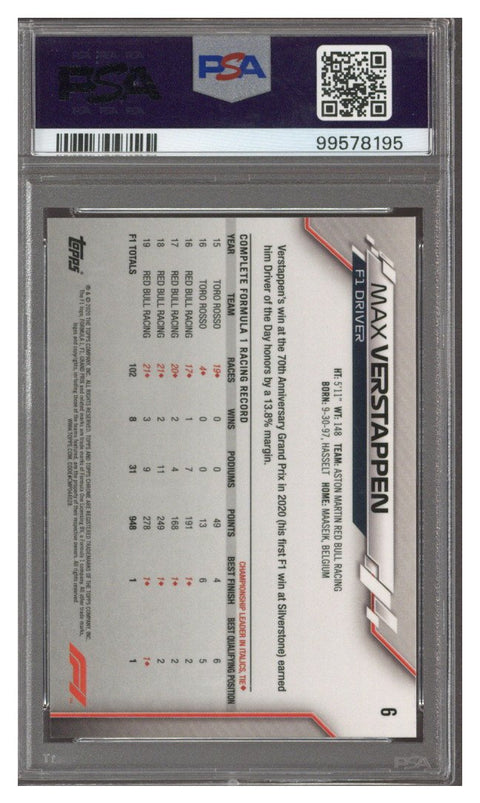 2020 TOPPS CHROME FORMULA 1 #6 MAX VERSTAPPEN PSA 9