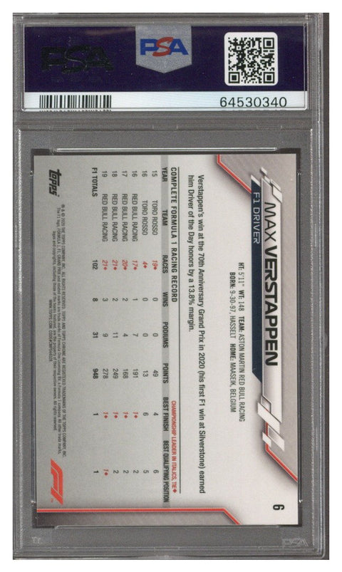 2020 TOPPS CHROME FORMULA 1 #6 MAX VERSTAPPEN PSA 9