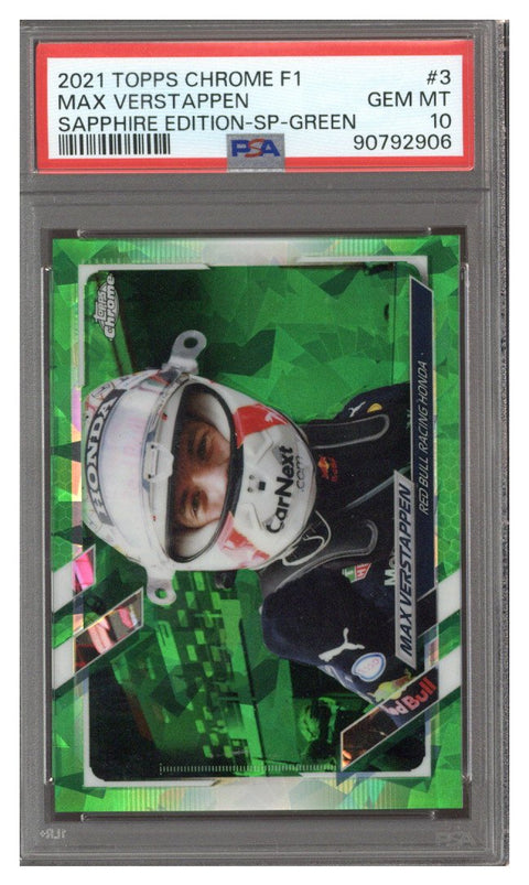 2021 Topps Chrome Sapphire F1 Max Verstappen SP Green #27/75 PSA 10