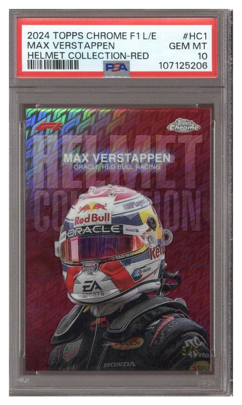 2024 TOPPS CHROME F1 LOGOFRACTOR RED HELMET COLLECTION MAX VERSTAPPEN 3/5 PSA 10