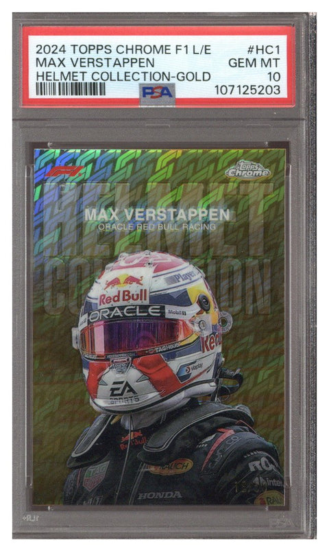 2024 TOPPS CHROME F1 L/E HELMET COLLECTION GOLD MAX VERSTAPPEN 18/50 PSA 10