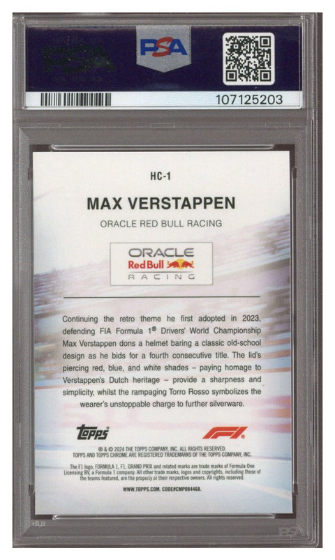 2024 TOPPS CHROME F1 L/E HELMET COLLECTION GOLD MAX VERSTAPPEN 18/50 PSA 10