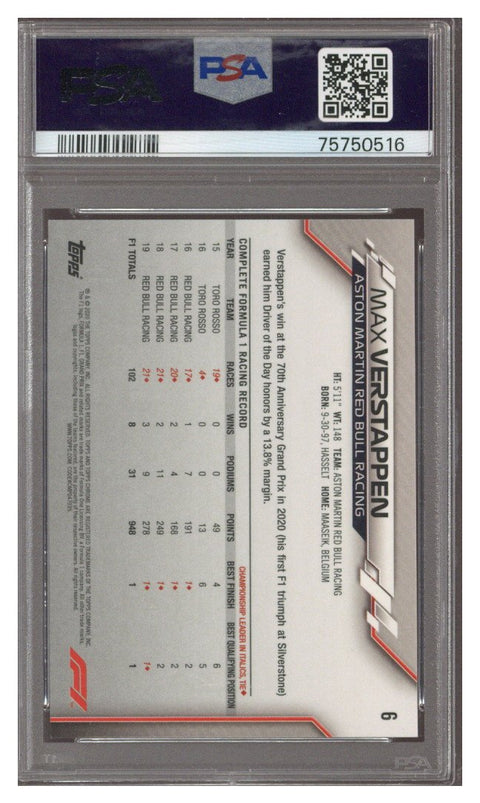 2020 Topps Chrome Sapphire F1 Max Verstappen Image Variation SP #6 PSA 10