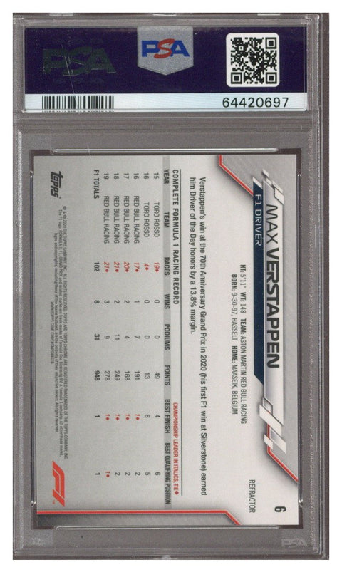 2020 Topps Chrome F1 Max Verstappen Refractor PSA 9