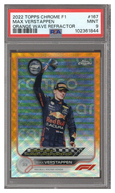 2021 Topps Chrome F1 Max Verstappen Orange Wave Refractor 15/25 PSA 9