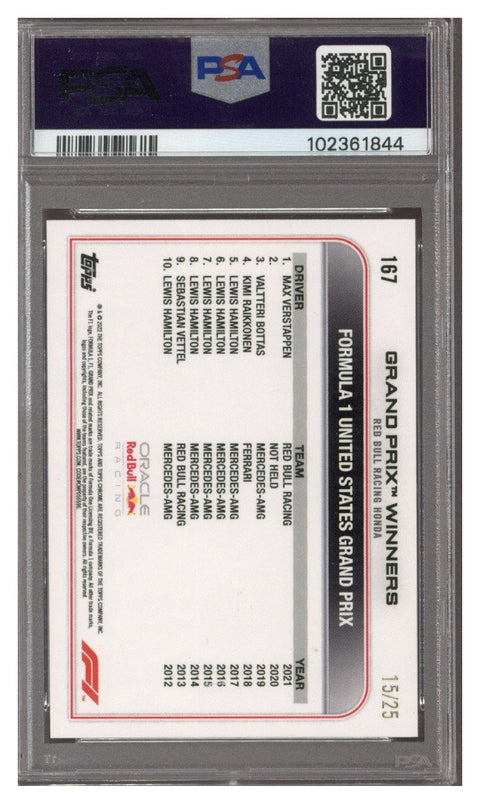 2021 Topps Chrome F1 Max Verstappen Orange Wave Refractor 15/25 PSA 9