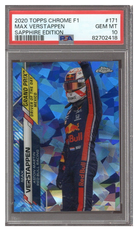 2020 Max Verstappen PSA 10 Topps Chrome F1 Sapphire #171