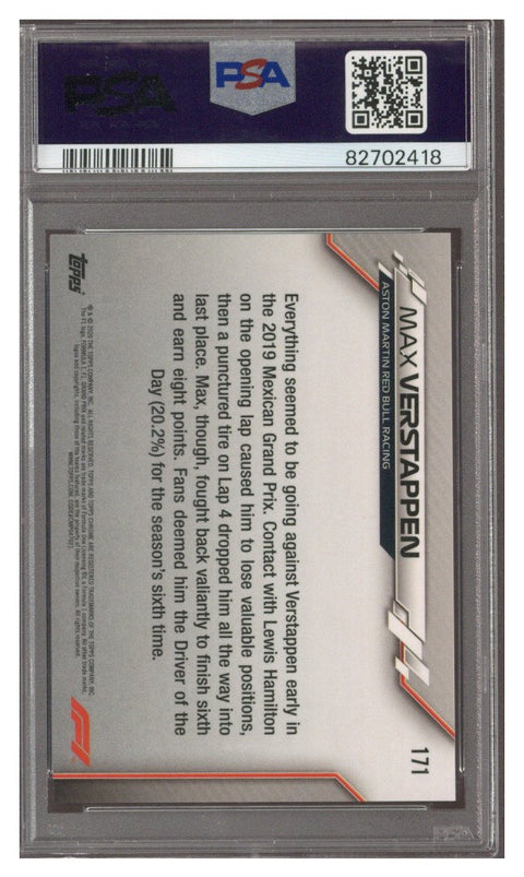 2020 Max Verstappen PSA 10 Topps Chrome F1 Sapphire #171