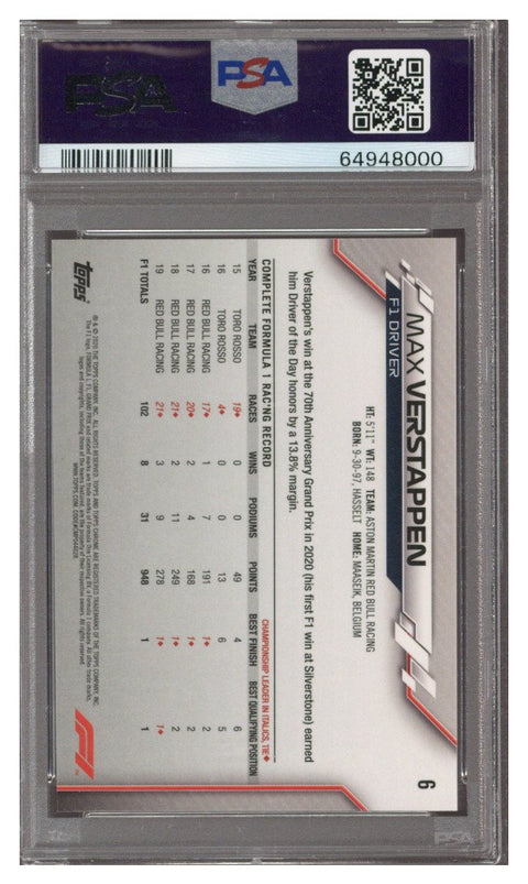 MAX VERSTAPPEN 2020 Topps Chrome F1 #6 PSA 9