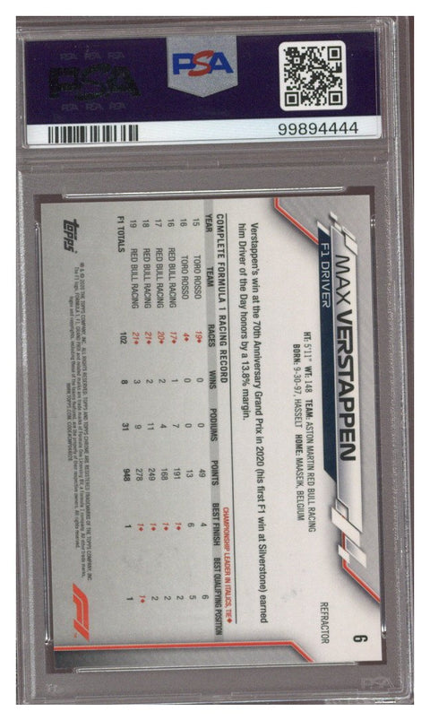 2020 Topps Chrome F1 Silver Refractor Max Verstappen PSA 9