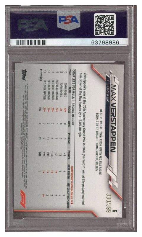 2020 Topps Chrome F1 Max Verstappen Purple Refractor 330/399 PSA 9