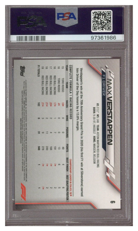 2020 Topps Chrome F1 #6 Max Verstappen PSA 10