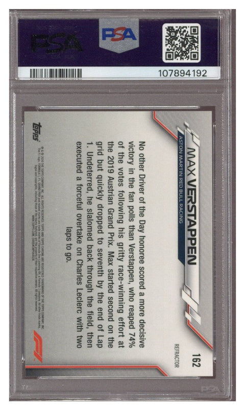 2020 TOPPS CHROME F1 MAX VERSTAPPEN #162 REFRACTOR PSA 9