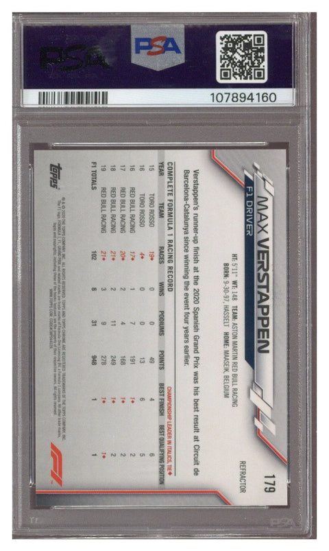 2020 TOPPS CHROME F1 MAX VERSTAPPEN #179 REFRACTOR PSA 9