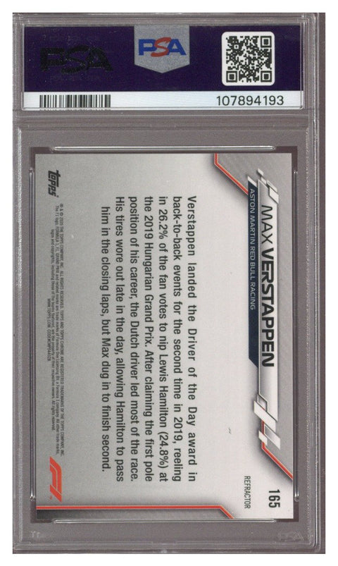2020 TOPPS CHROME F1 MAX VERSTAPPEN #165 REFRACTOR ROOKIE PSA 9 MINT