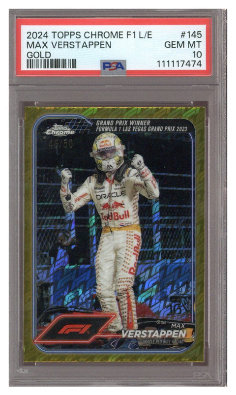 2024 TOPPS CHROME F1 MAX VERSTAPPEN GOLD LOGOFRACTOR 46/50 PSA 10