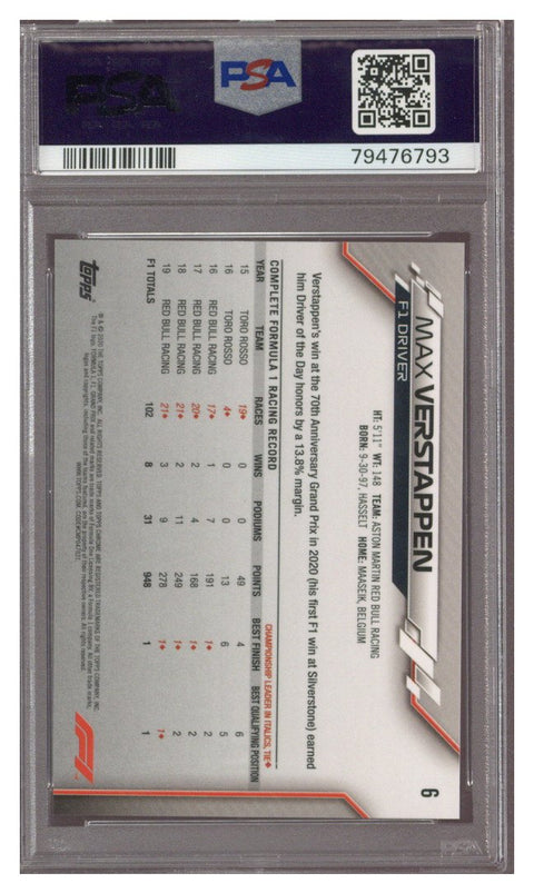 2020 Topps Chrome F1 Max Verstappen Sapphire #6 PSA 9