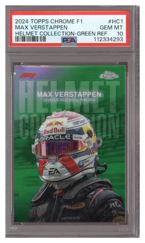 2024 Topps Chrome F1 Max Verstappen Helmet Collection Green 24/99 PSA 10