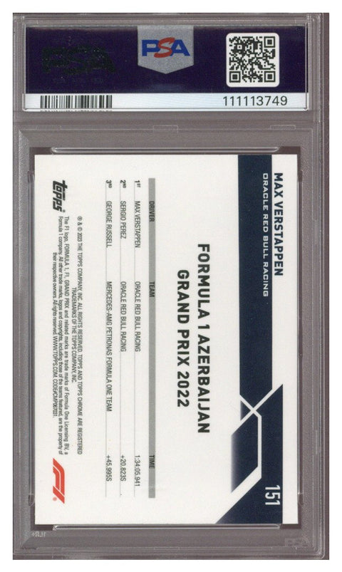 MAX VERSTAPPEN 2023 Topps Chrome F1 AQUA SAPPHIRE #151 59/99 PSA 10