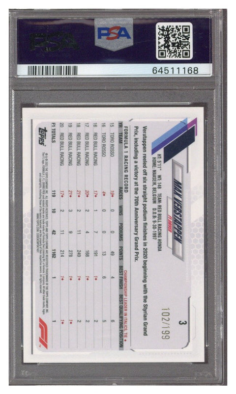 2021 Topps Chrome F1 Max Verstappen Purple Checker Refractor #/199 PSA 10