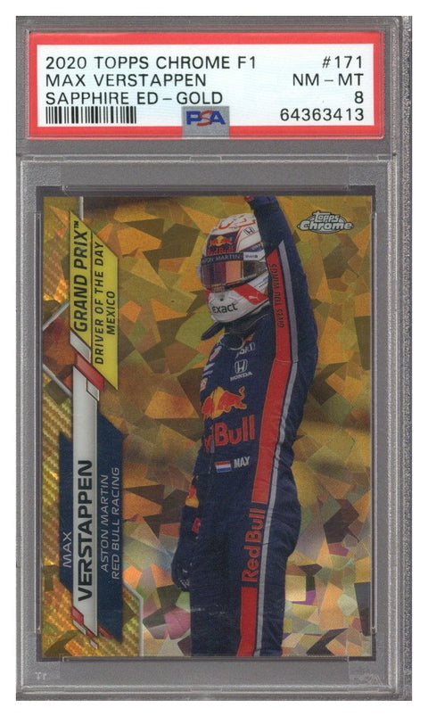 2020 Topps Chrome Sapphire F1 Max Verstappen Gold #171 30/50 PSA 8